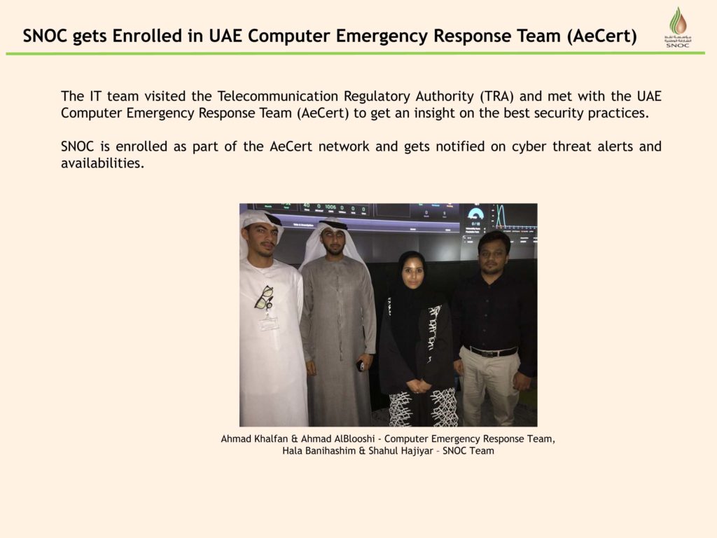 Snoc gets enrolled in uae computer emergency response team aecert snoc