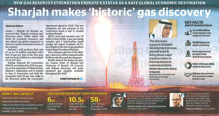 Sharjah makes ‘historic’ gas discovery
